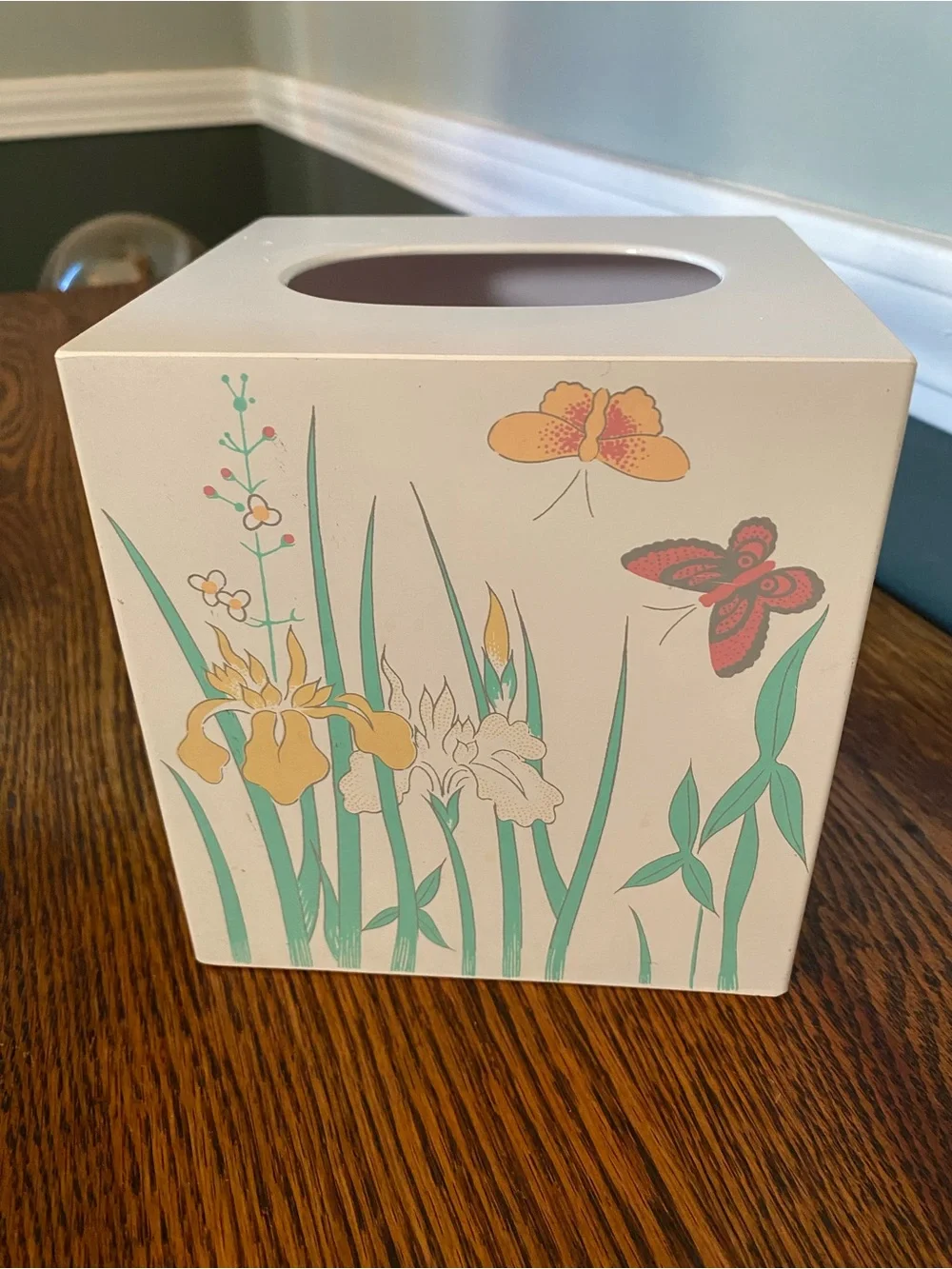 Vintage 1980s Tissue Box Cover Pastel Flowers Butterflies Jakson Japan